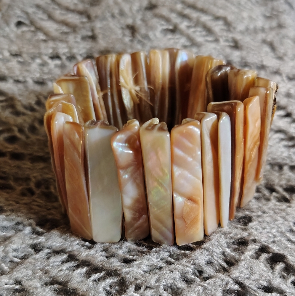 Abalone Shell Stretch Bangle Bracelet - image 1